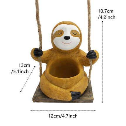 Charming Swing Sloth Planter - Resin Flower Pot for Home & Garden Decor