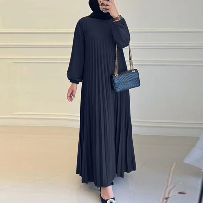 Vestido plisado de manga larga para mujer