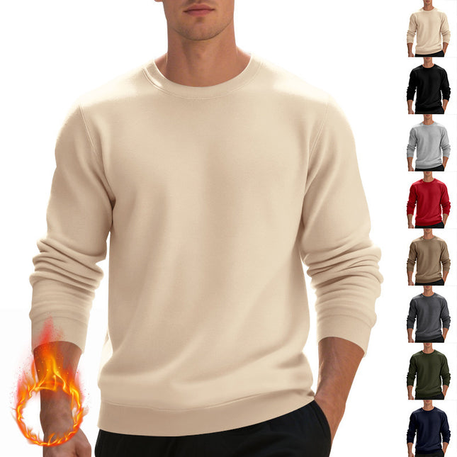 Suéter de cuello redondo con forro polar para hombre, prenda informal y holgada