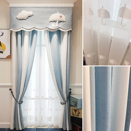 Simple Light Luxury Children's Room Cloud Yarn Blue And White Striped Cloth Chenille Curtain - Wnkrs