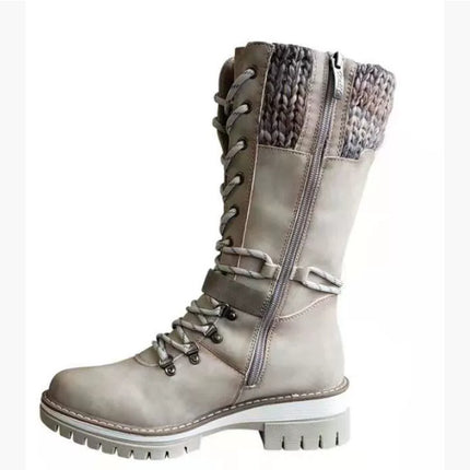 Botas de nieve altas hasta la rodilla para mujer, con forro de piel sintética y tejido grueso y cálido.