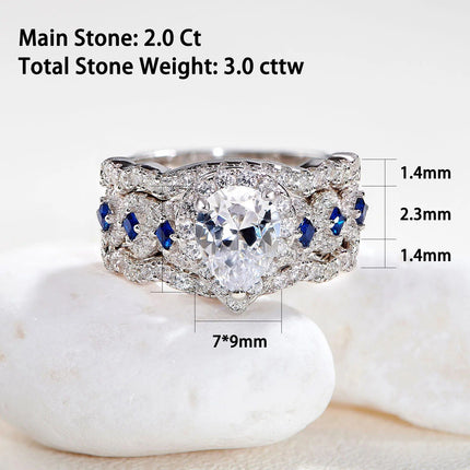 Exquisite 3-Piece Pear Cut Engagement Ring Set in 925 Sterling Silver - Wnkrs