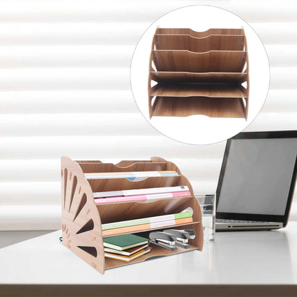 Wooden Fan-Shaped File Organizer with 5 Compartments - Wnkrs