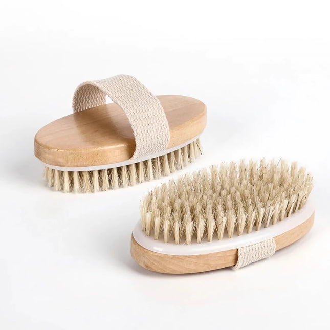 Brosse de bain en poils naturels – Brosse de douche exfoliante en bois