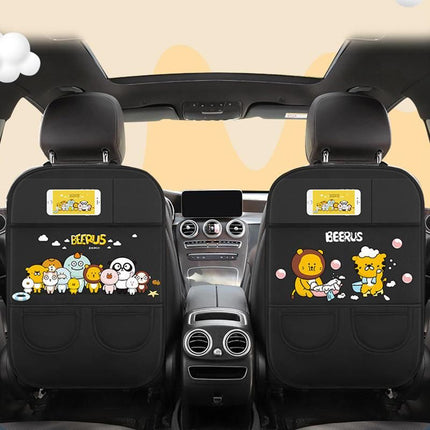 Car Seat Back Protector with Cartoon Design & Storage Pocket - Wnkrs