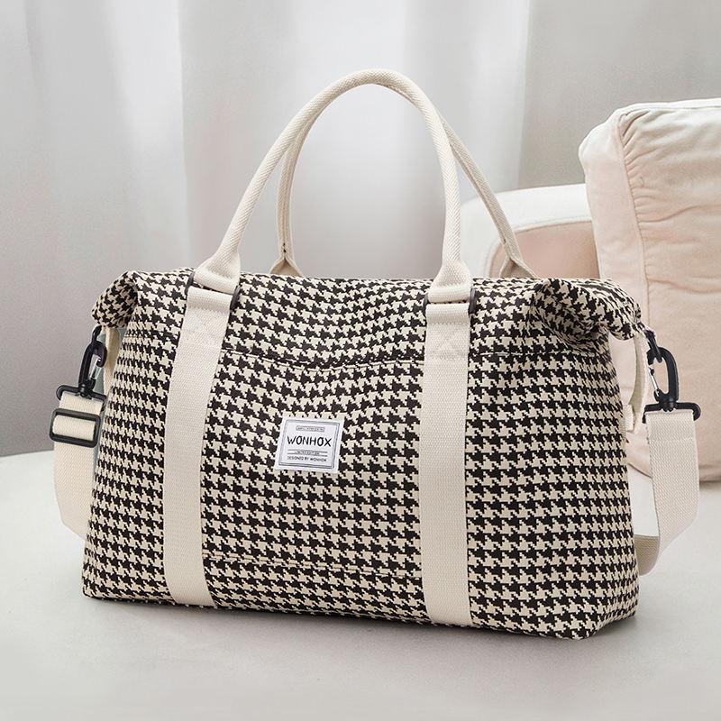 Houndstooth Nylon Duffel Tote with Matching Crossbody Bag