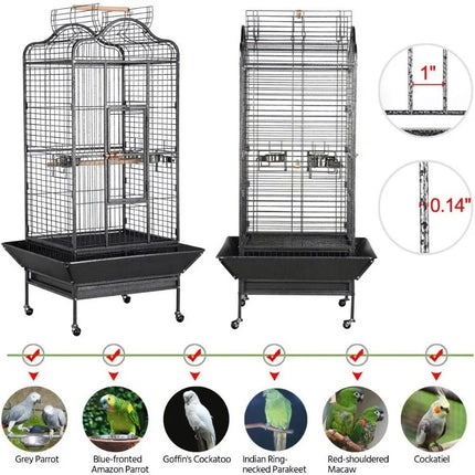 Cage à oiseaux à toit ouvert et roulante