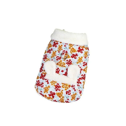 Parka en peluche florale pour chien avec de jolies oreilles