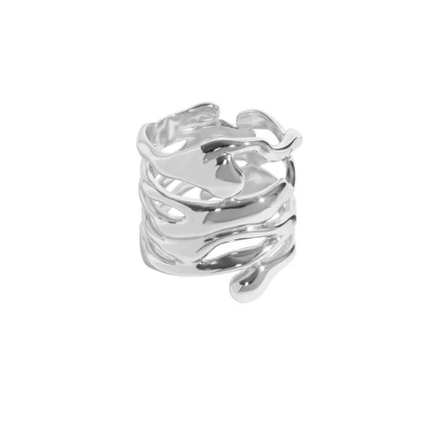 Irregular Hollow Silver Color Wide Ring - Wnkrs