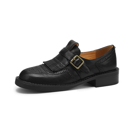 Zapatos Oxford retro de piel auténtica de otoño para mujer