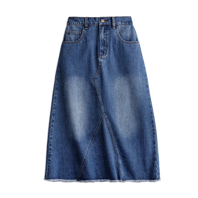 Jupe trapèze asymétrique en denim délavé vintage pour femme