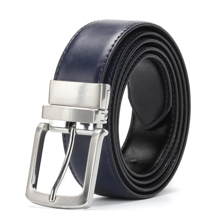 Ceinture réversible en cuir véritable pour homme avec boucle rotative – Ceinture habillée élégante en peau de vache