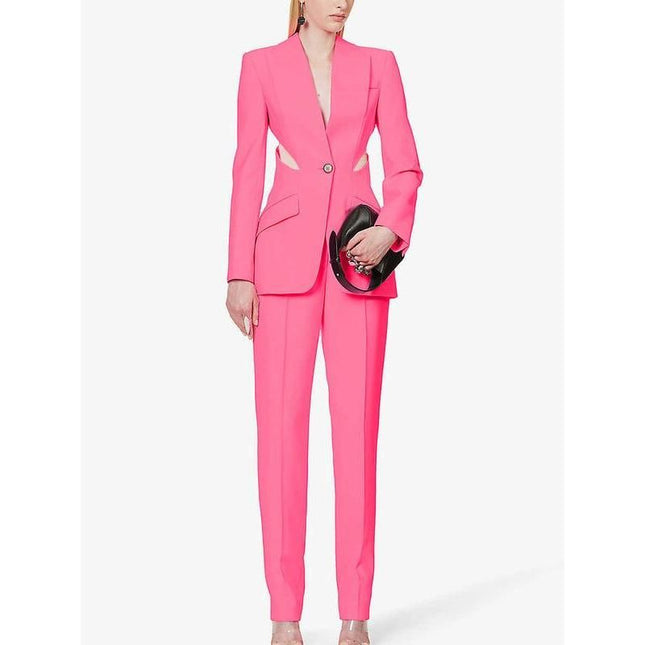 Ensemble élégant deux pièces blazer et pantalon ajourés pour femme