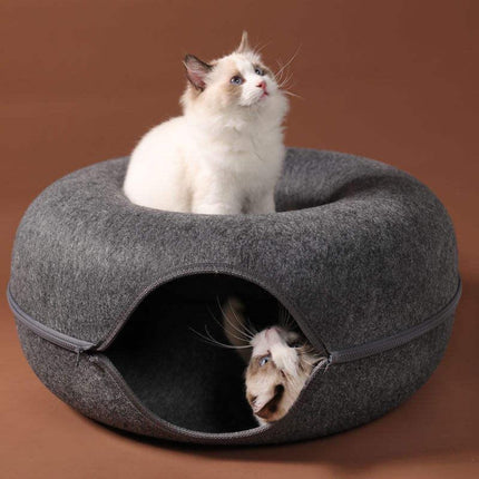 Cama y túnel para gatos de doble uso en forma de donut