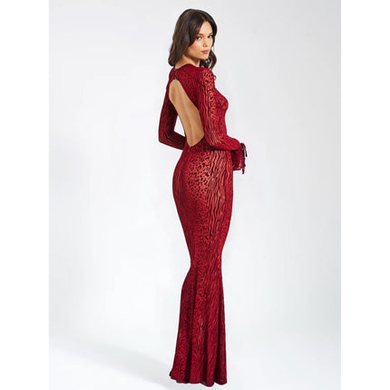 Red Striped Sexy Backless Maxi Dress for Women