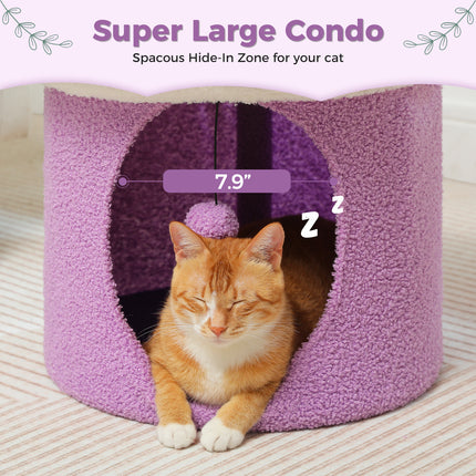 Acogedora casa para gatos con forma de flor y bola de pompón: condominio para gatos de dos pisos