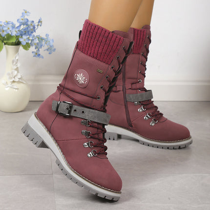 Botas de nieve altas hasta la rodilla para mujer, con forro de piel sintética y tejido grueso y cálido.