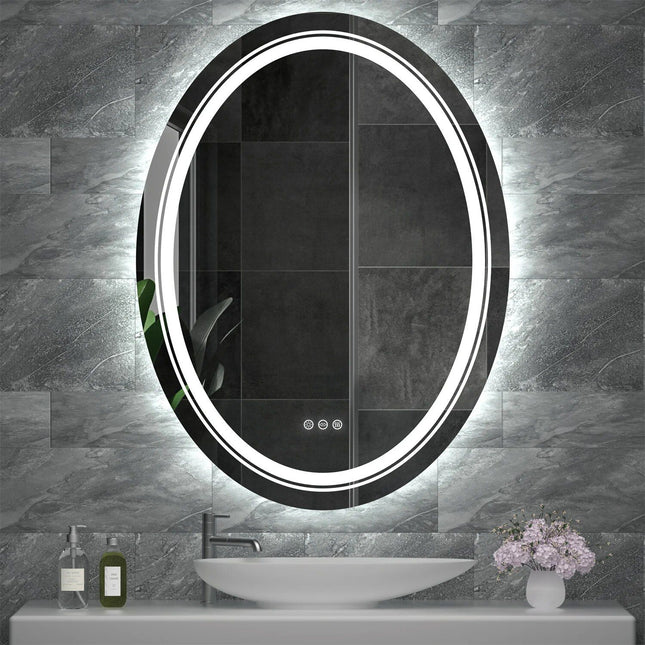 Modern Oval LED Bathroom Mirror with Dimmable Light and Demist Feature - Wnkrs