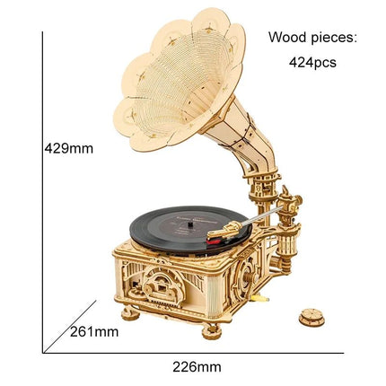 DIY Hand Crank Classic Gramophone Wooden Puzzle Model Kit - Wnkrs