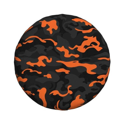 Rugged Camo Spare Tire Cover – Black Orange Camouflage Wheel Protector for Off-Road and Outdoor Vehicles - Wnkrs