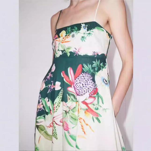 Robe ample à bretelles spaghetti et imprimé floral avec poches pour les vacances