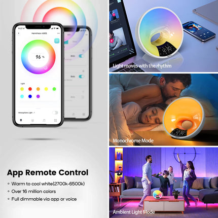 Radio FM con luz de despertador inteligente, altavoz Bluetooth y reloj despertador de mesita de noche con cambio de color RGB