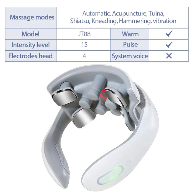 Masajeador de cuello eléctrico inteligente con pulsos de calor y terapia TENS