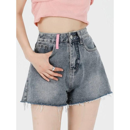 Short en jean décontracté taille haute brodé pour femme