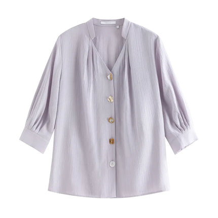 French V-neck Loose Cozy Style Shirt for Women