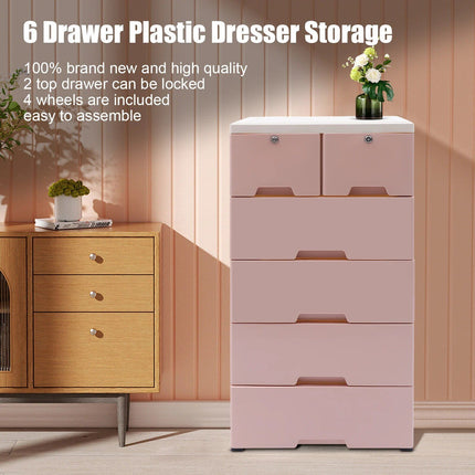 Modern Pink 6-Drawer Plastic Storage Dresser - Wnkrs