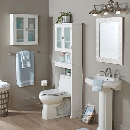 White Frosted Glass Bathroom Wall Cabinet with Adjustable Shelf - Wnkrs