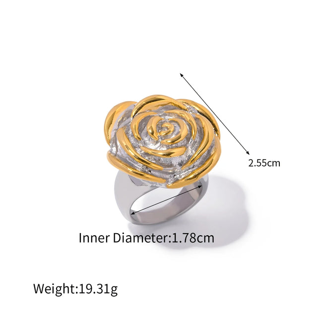 Bague en acier inoxydable plaquée or 18 carats avec motif de fleur géométrique