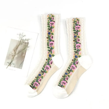 Calcetines divertidos con flores de estilo Harajuku para mujer