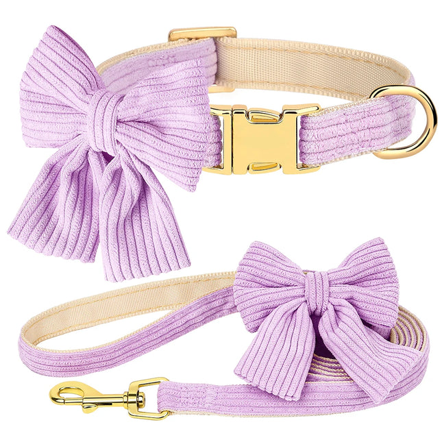 Fashion Dog Collar and Leash Set with Bowtie