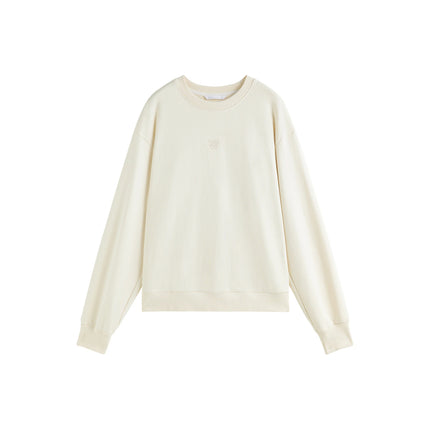 Women's Casual Beige Drop Sleeve Cotton Pullover