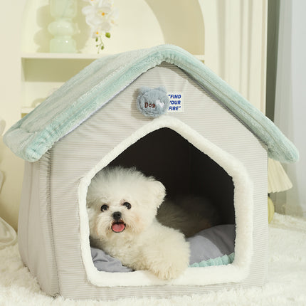 Casa plegable para mascotas con colchón extraíble para dormir