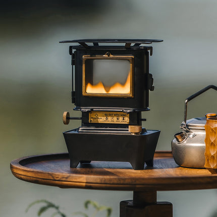 Estufa portátil retro con lámpara de aceite para acampar al aire libre y hacer picnics