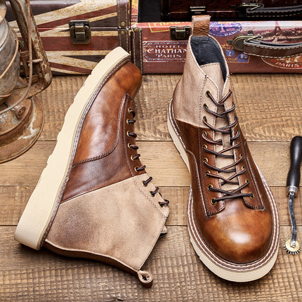 Bottines de moto en cuir vintage pour hommes