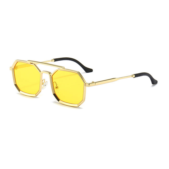 Lunettes de soleil de luxe à double pont polygonal pour hommes et femmes