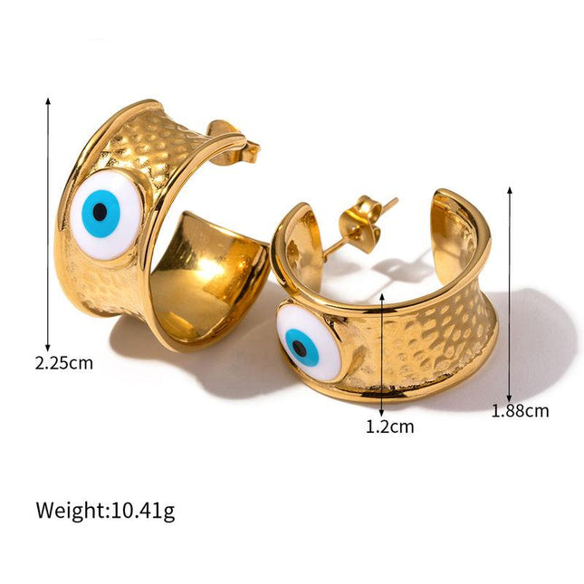 Luxury 18K Gold-Plated Devil's Eye Hammer Grain Earrings - Waterproof Stainless Steel