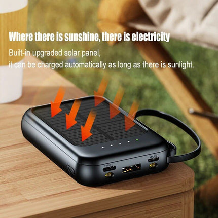 Solar Power Bank 20000mAh with LED Lights & Built-in Cables - Wnkrs