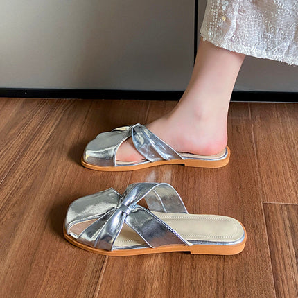 Fashion Square-toe Closed-toe Slippers For Women Summer Comfortable Flat Sandals Lazy One-step Half-slip Shoes