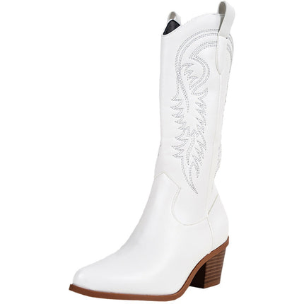 Botas vaqueras blancas de tacón alto estilo western