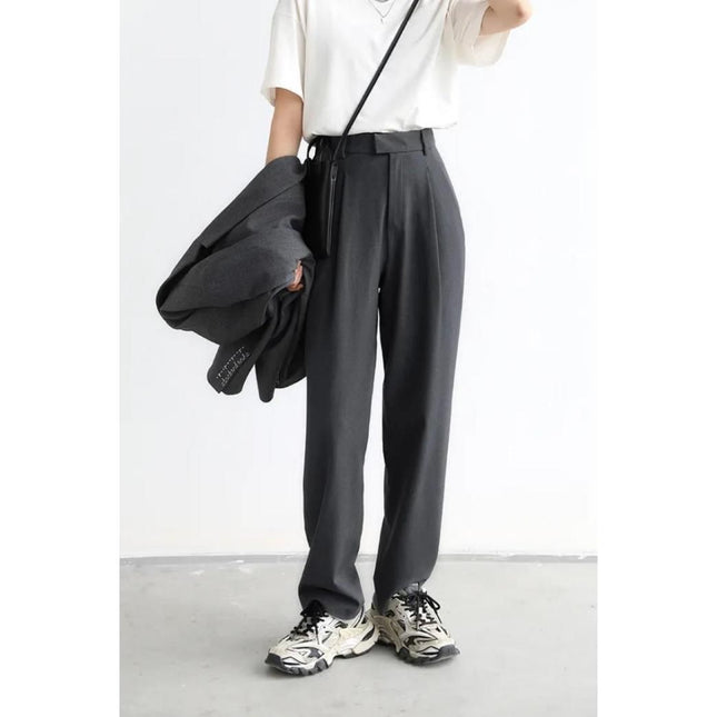 Pantalon de costume élégant à jambe large en sergé pour femme