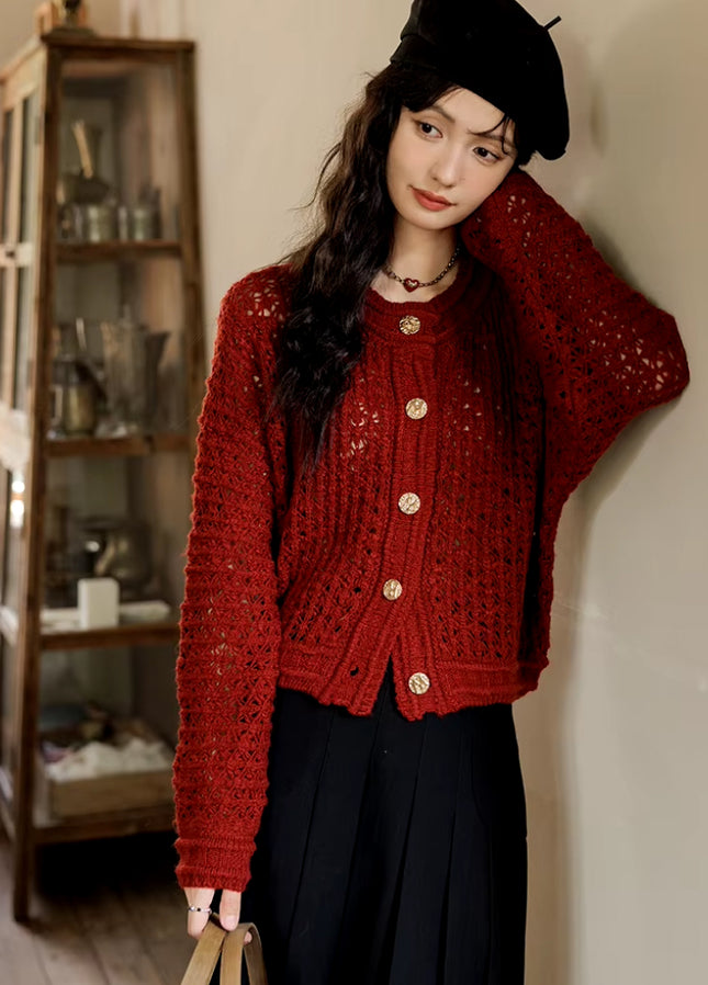 Cardigan vintage en tricot ample rouge