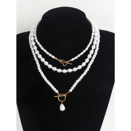 Elegant Imitation Pearl Heart Pendant Necklace