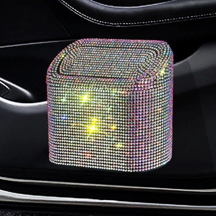 Luxurious Rhinestone Car Trash Bin - Pressing Type Square Storage Bucket - Wnkrs