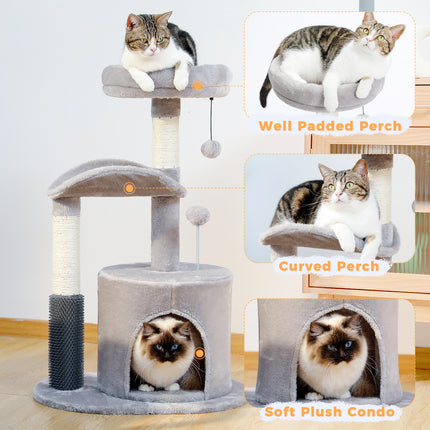 Arbre à chat avec brosse autonettoyante et griffoir pour chatons et chats actifs