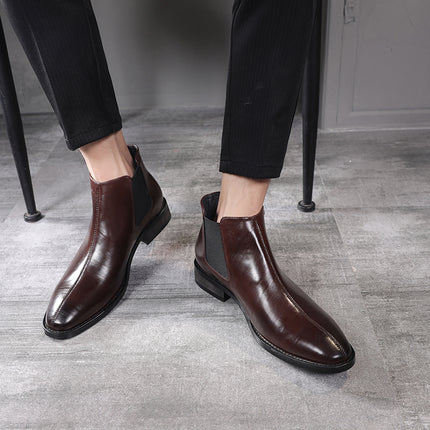 Bottines Chelsea en cuir à bout pointu pour hommes de style britannique