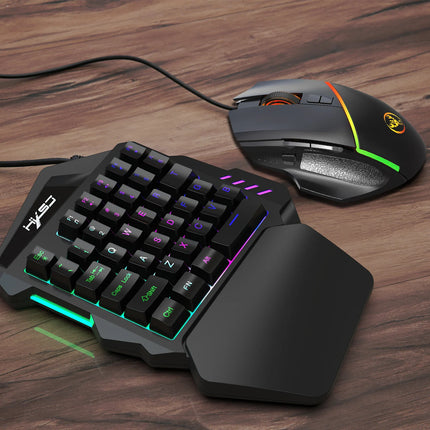 Ensemble clavier et souris de jeu à une main USB Teclado Rainbow rétroéclairé pour les amateurs de jeux